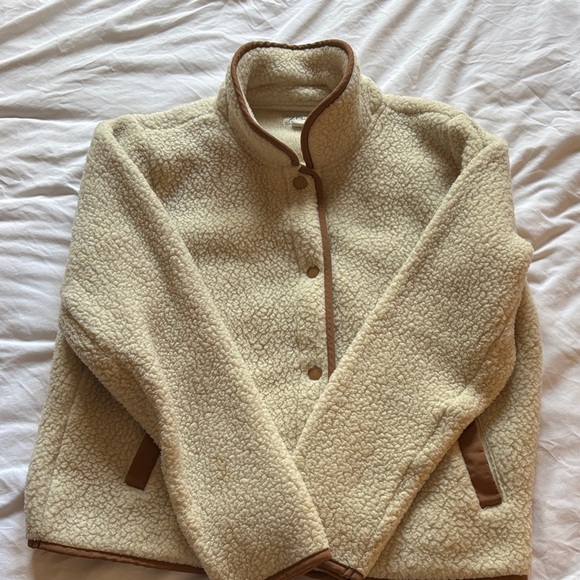 J. Crew Jackets & Blazers - J. Crew Cream Teddy Jacket with Brown Trim
